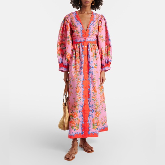 FARM Rio Dresses & Skirts - NWT Farm Rio Sicily Flowers Orange Printed Cotton Maxi Dress XS